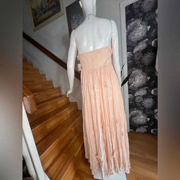 Free People Rosa Floral Appliqué Maxi Dress Gown Pale Peach/  Size S - Picture 7 of 10